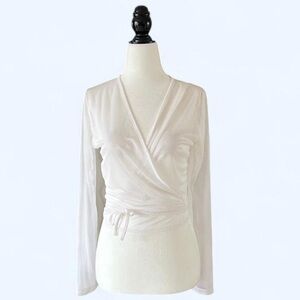 Powerline Womens White Ballerina Ballet Wrap Top Long Sleeve Sheer Medium